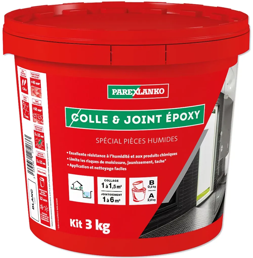 Parexlanko Colle et joint Epoxy spécial pièces humides Blanc 3 kg- Colle Carrelage Sol|Colle Carrelage Mural