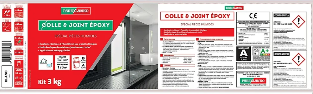Parexlanko Colle et joint Epoxy spécial pièces humides Blanc 3 kg- Colle Carrelage Sol|Colle Carrelage Mural