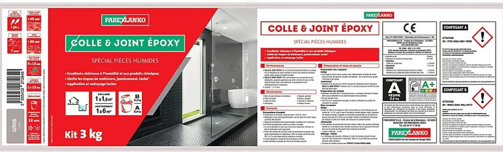 Parexlanko Colle Carrelage Sol|Colle Carrelage Mural<Colle et joint époxy gris spécial pièces humides 3 kg