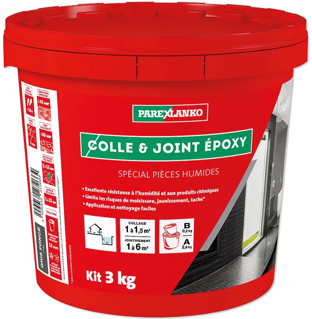 Parexlanko Colle et joint époxy noir spécial pièces humides 3 kg- Colle Carrelage Sol