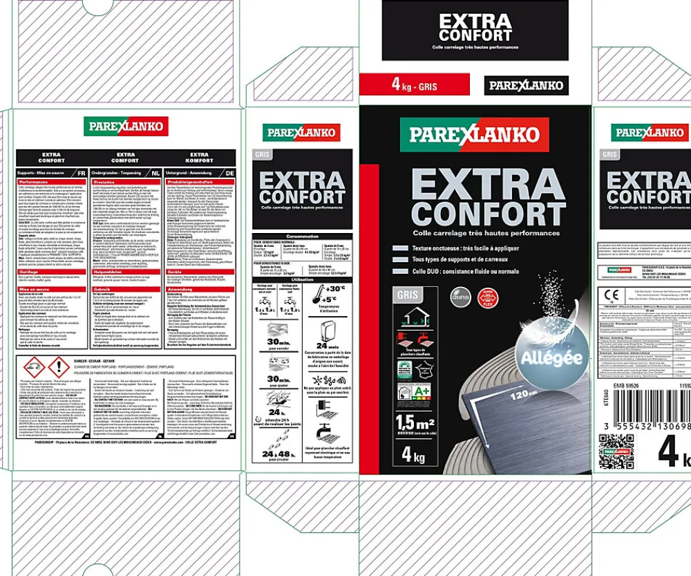 Parexlanko Colle extra confort 4 kg mur et sol- Colle Carrelage Sol|Colle Carrelage Mural