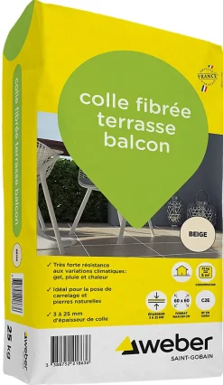 Weber Saint-Gobain Colle Carrelage Sol<Colle fibrée terrasse balcon beige Weber 25kg
