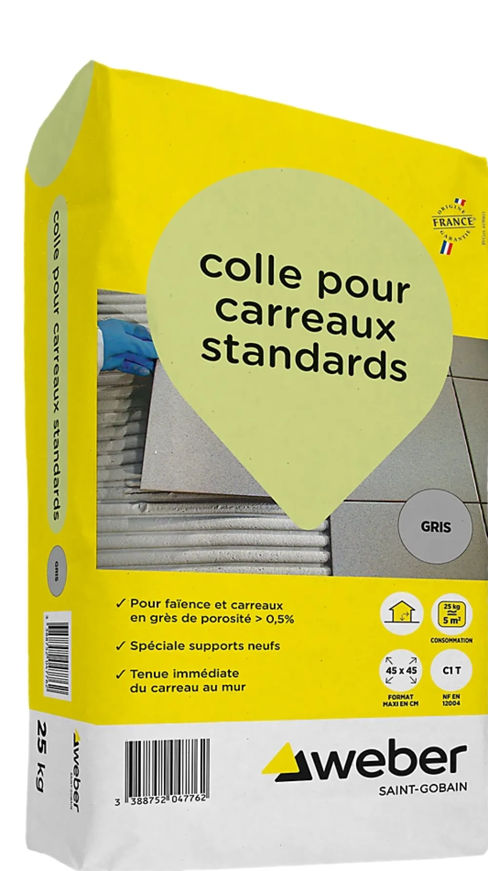 Weber Saint-Gobain Colle Carrelage Sol|Colle Carrelage Mural<Colle pour carreaux standards gris Weber 25kg