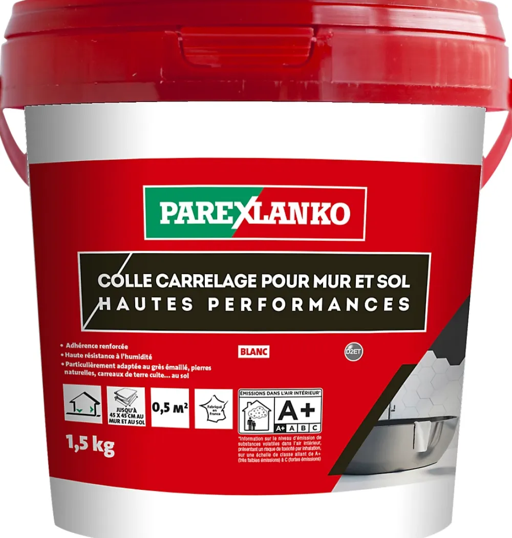Parexlanko Colle pour carrelage mur et sol intérieur hautes performances blanc 1,5 kg- Colle Carrelage Sol|Colle Carrelage Mural