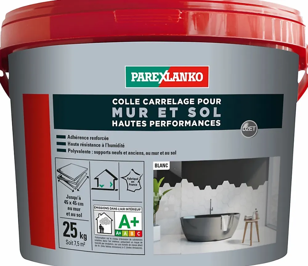 Parexlanko Colle pour carrelage mur et sol intérieur hautes performances blanc 25 kg- Colle Carrelage Sol|Colle Carrelage Mural