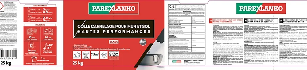Parexlanko Colle pour carrelage mur et sol intérieur hautes performances blanc 25 kg- Colle Carrelage Sol|Colle Carrelage Mural