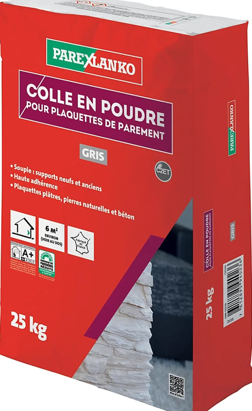 Parexlanko Colle pour plaquettes de parement intérieur gris poudre 25kg- Plaquette De Parement|Plaquette De Parement