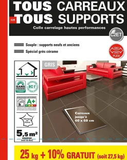 Parexlanko Colle Carrelage Sol|Colle Carrelage Mural<Colle tous carreaux, tous supports gris 25kg + 10% gratuit