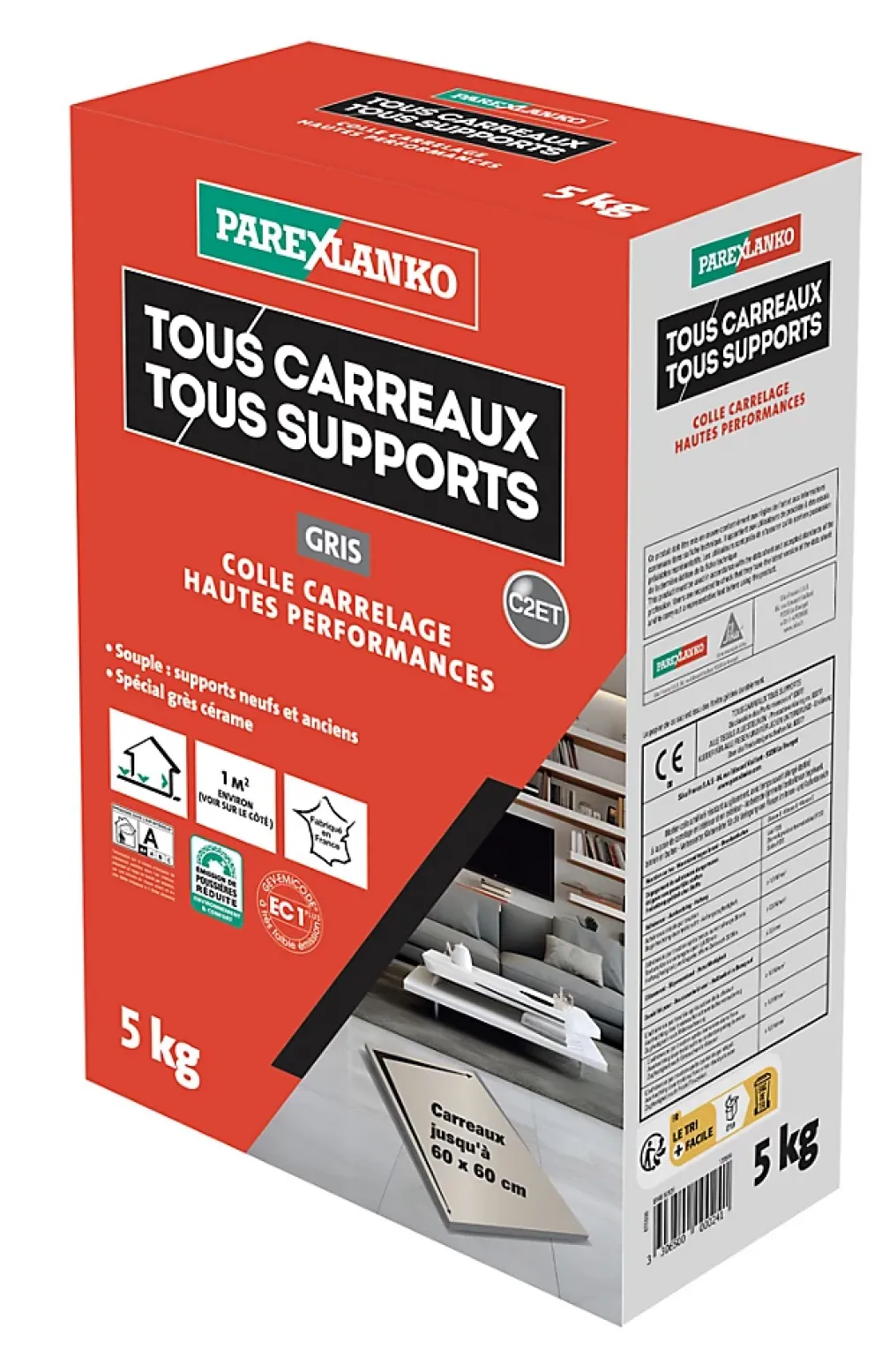 Parexlanko Colle Carrelage Sol|Colle Carrelage Mural<Colle tous carreaux tous supports Gris 5kg