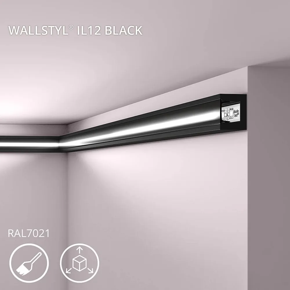 Noel & Marquet Corniche NMC WALLSTYL IL12 BLACK Moulure décorative Cimaise Éclairage indirect- Moulure Et Rosace De Plafond