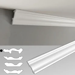 Ikhemalarka Corniches 100 cm moulures decoratives mur et plafond legeres dures peintables profils deco pour renovation et finition JC194-W- Moulure Et Rosace De Plafond