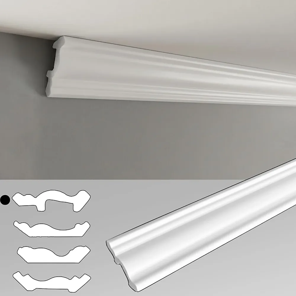 Ikhemalarka Corniches 100 cm moulures decoratives mur et plafond legeres dures peintables profils deco pour renovation et finition JC194-W- Moulure Et Rosace De Plafond