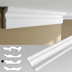 Ikhemalarka Corniches 100 cm moulures decoratives mur et plafond legeres dures peintables profils deco pour renovation et finition JC496-W- Moulure Et Rosace De Plafond