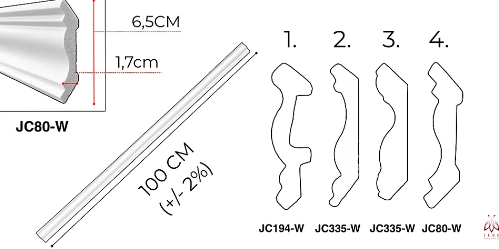 Ikhemalarka Corniches 100 cm moulures decoratives mur et plafond legeres dures peintables profils deco pour renovation et finition JC80-W- Moulure Et Rosace De Plafond