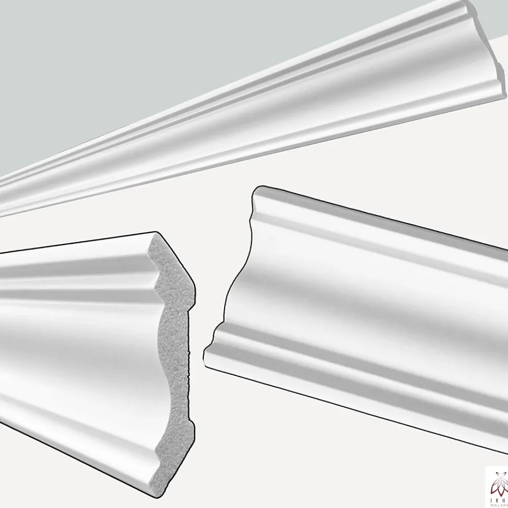 Ikhemalarka Corniches 100 cm moulures decoratives mur et plafond legeres dures peintables profils deco pour renovation et finition JC80-W- Moulure Et Rosace De Plafond