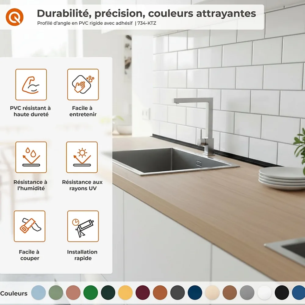 Quest Corniere d'angle interieur PVC 50x20mm Autocollante, 150 cm, blanc- Plinthe Pour Sol En Vinyle Et Pvc