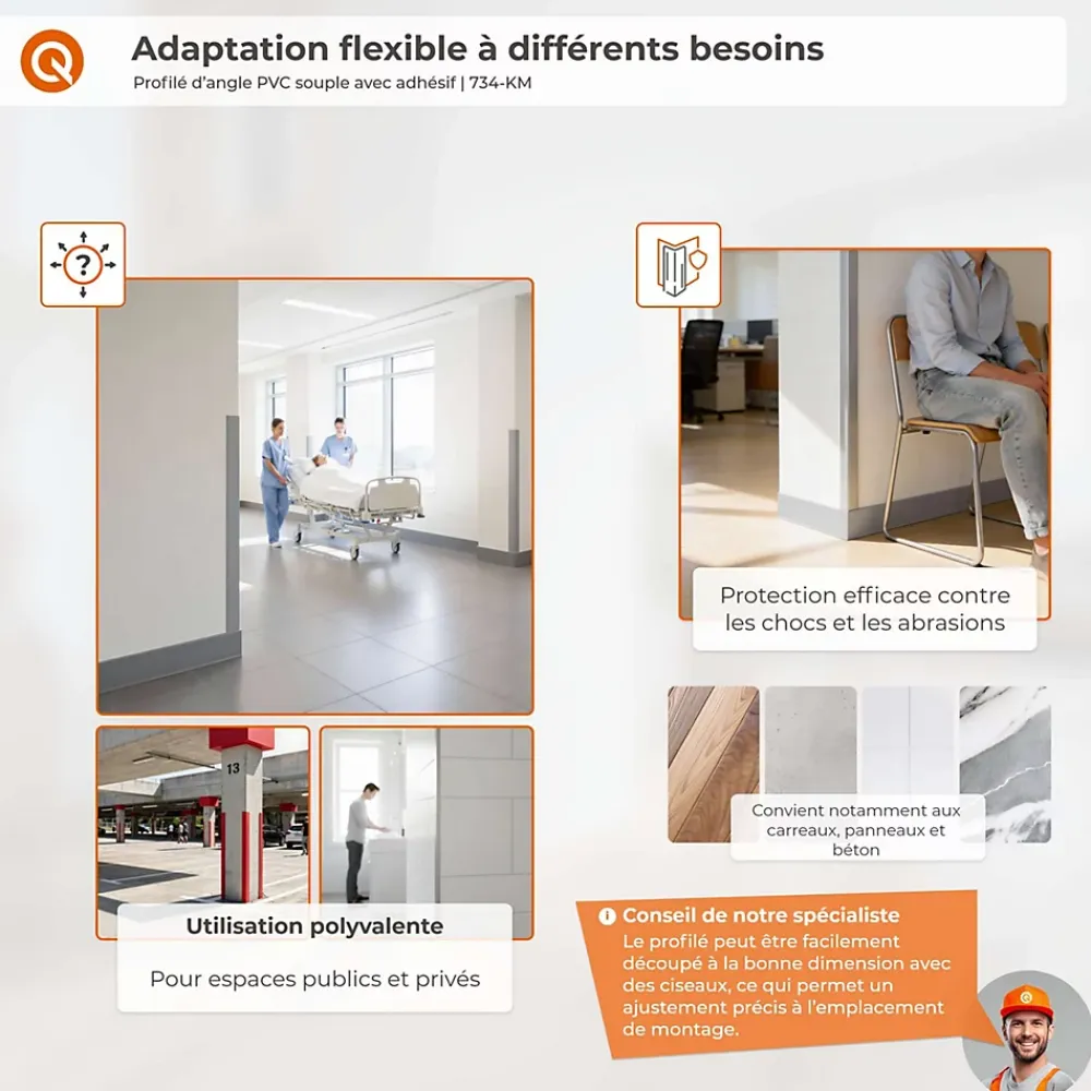 Quest Corniere PVC 35x35mm , Profile d angle autocollant, Protection murale, 80 cm, gris clair- Plinthe Pour Sol En Vinyle Et Pvc