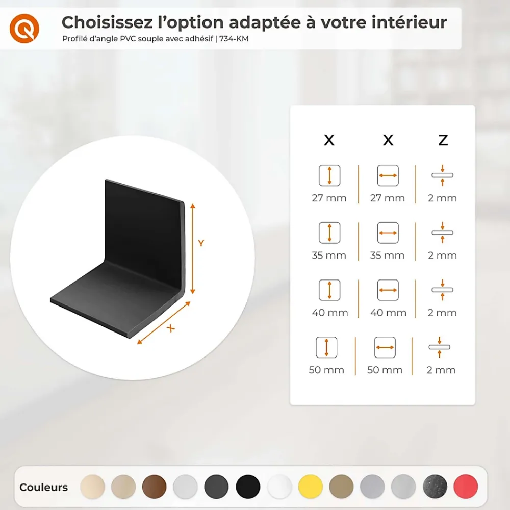 Quest Corniere PVC 50x50mm , Profile d angle autocollant, Protection murale, 200 cm, noir- Plinthe Pour Sol En Vinyle Et Pvc
