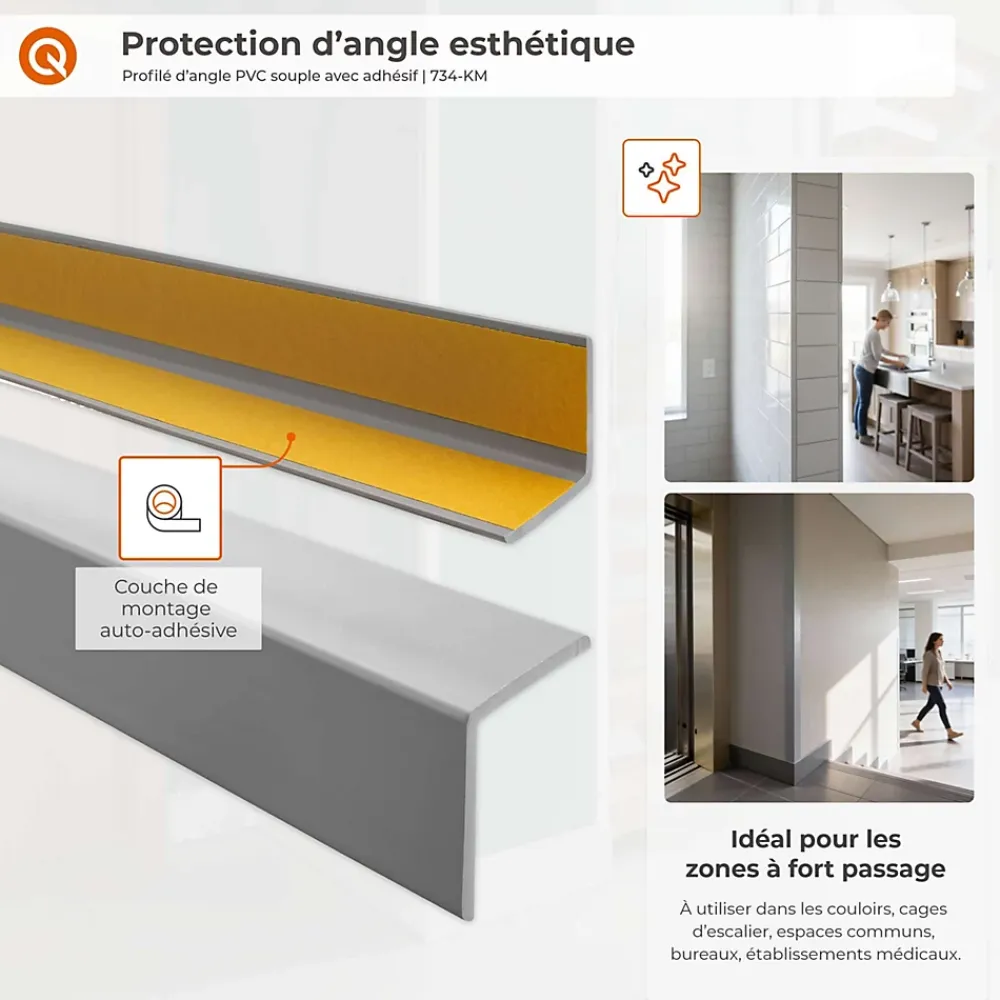 Quest Corniere PVC 35x35mm , Profile d angle autocollant, Protection murale, 80 cm, noir- Plinthe Pour Sol En Vinyle Et Pvc