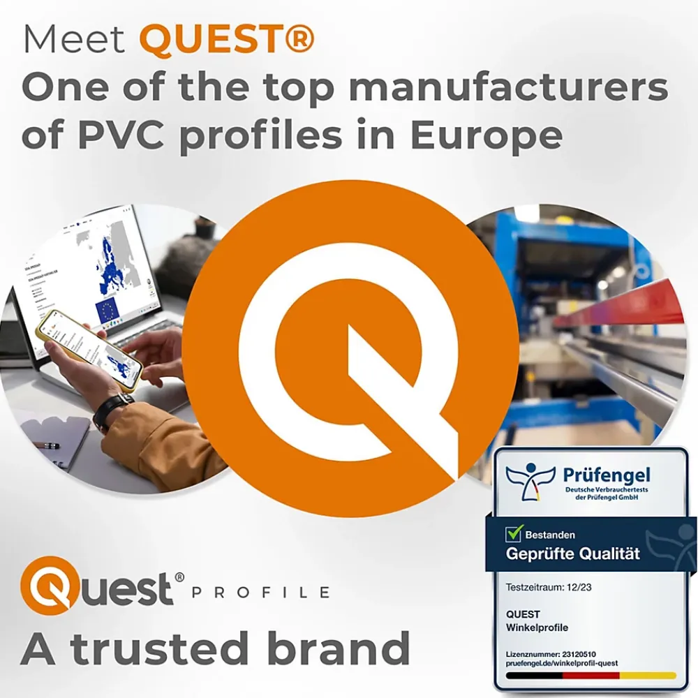 Quest Cornière PVC 15x15mm , Autocollante, Protection coins et arêtes, 150 cm, brique- Plinthe Pour Sol En Vinyle Et Pvc
