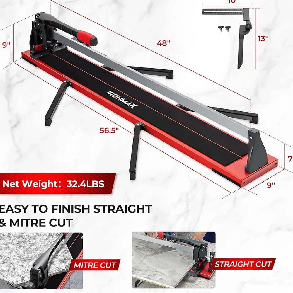 Giantex Outils Du Carreleur<Coupe carrelage Manuel 1200mm, avec Lame en Carbure de Tungstène, avec Guide Coulissant et Échelle Amovible, 143 x 23 x 23 cm