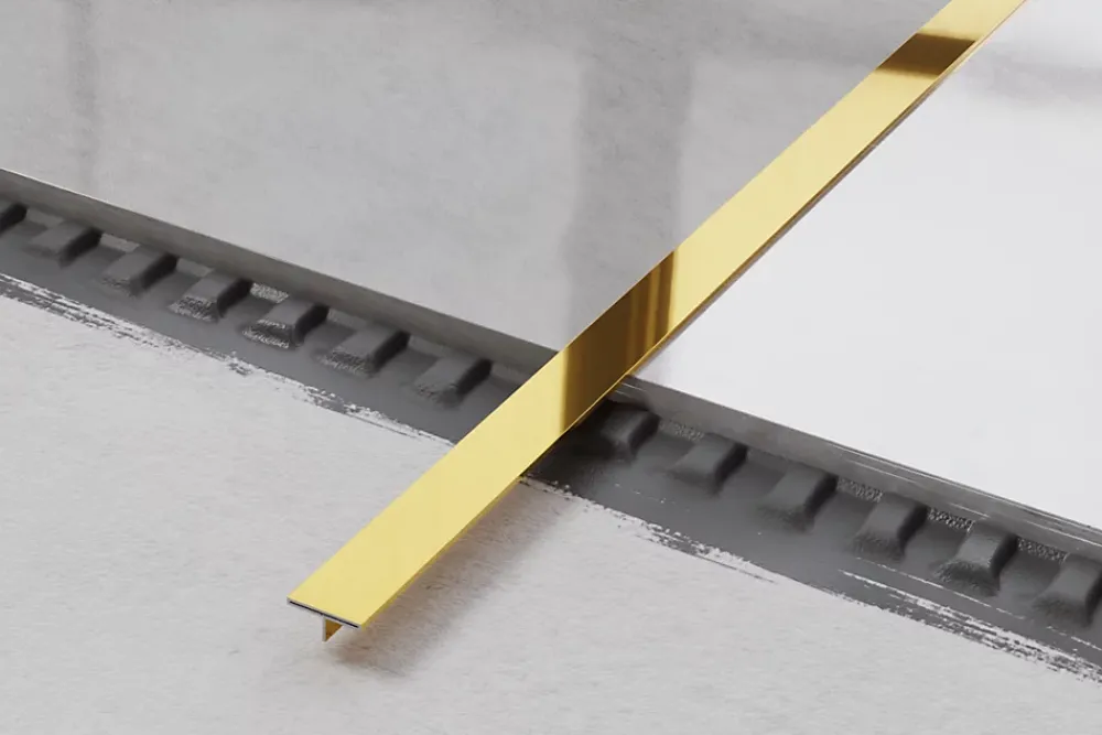 Ilcom Profilé Carrelage<Couvre-joint profilé décoratif Ts en inox rectifié Or poli - 15mm x 2440mm x 0,65 ep.