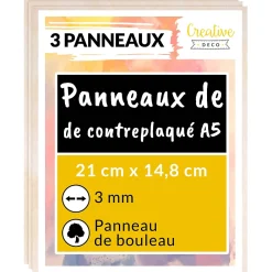 Creative Deco Panneau Bois, Osb, Mdf<3 x A5 Contreplaqué 148 x 210 x 3mm (+/-0,5mm) - Bois Brut Bouleau - Panneau Découpe Laser - Pyrogravure Gravure