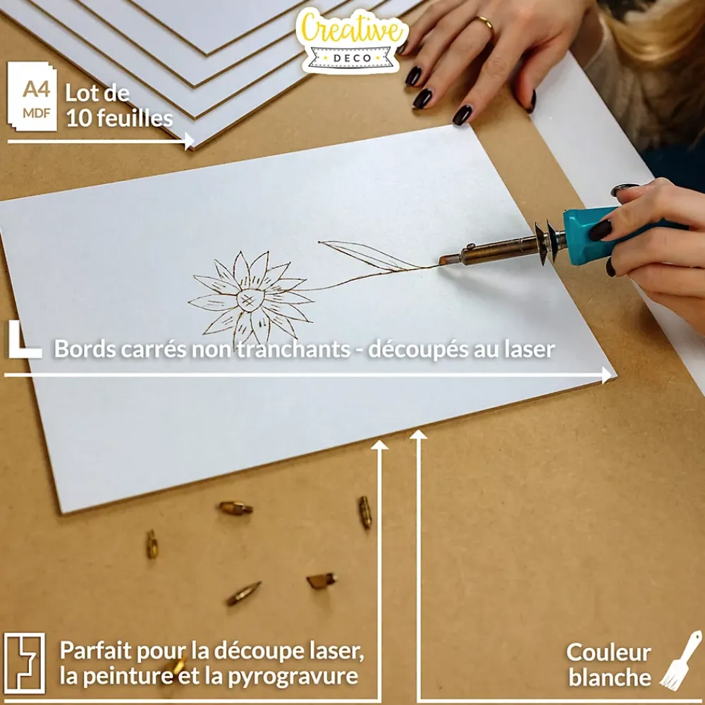 Creative Deco 10 x A3 Panneau MDF Blanc 420 x 300 x 3 mm - Planche Bois Brut - Bricolage, Découpe Laser, Gravure, Pyrogravure- Panneau Bois, Osb, Mdf