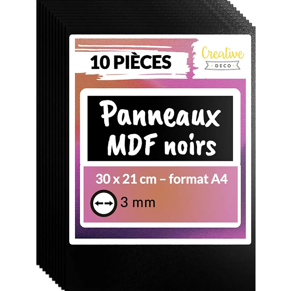 Creative Deco 10 x A4 Panneau MDF Noir 300 x 210 x 3 mm - Planche Bois Brut - Idéal Bricolage, Découpe Laser, Gravure, Pyrogravure- Panneau Bois, Osb, Mdf