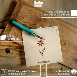 Creative Deco 10 x Contreplaqué Carré 300 x 300 x 3mm (+/-0,5mm) - Bois Brut Bouleau - Panneau Découpe Laser - Pyrogravure Gravure- Panneau Bois, Osb, Mdf