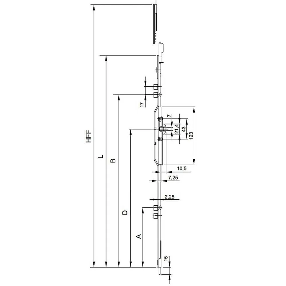 Ferco Porte Nue<Crémone F7,5 ajustable L 1479mm côte D 980mm 2 galets - - G-20461-10-0-1