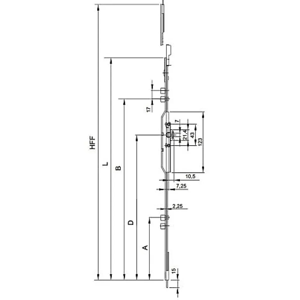 Ferco Porte Nue<Crémone F7,5 ajustable L 1479mm côte D 980mm 2 galets - - G-20461-10-0-1