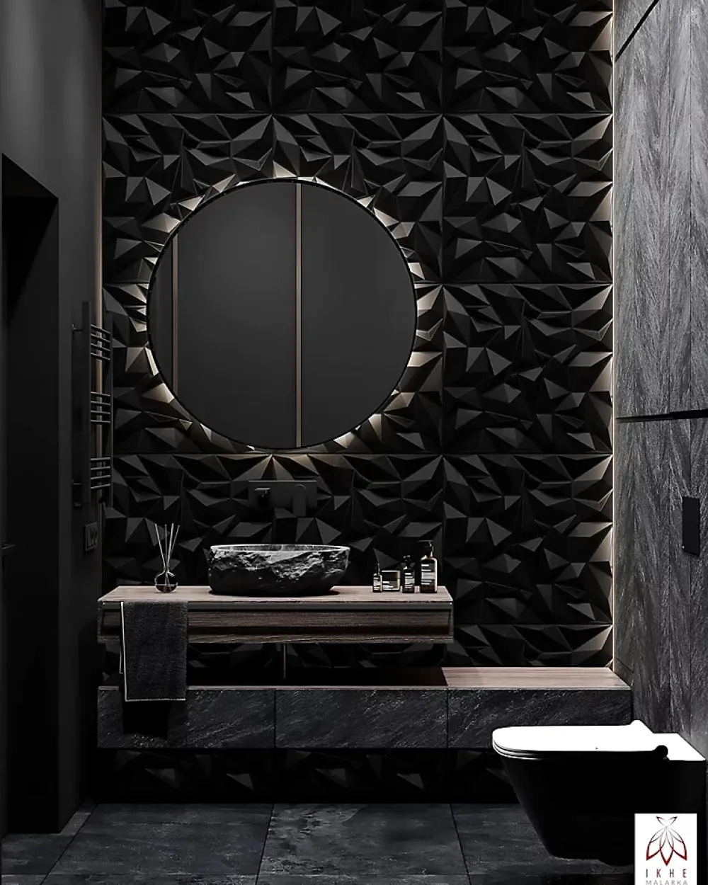 Ikhemalarka 3D PVC panneaux muraux decor gaming chambre mur plafond effet 3D mirror noir plaques PVC decoration 0.25m²- Panneau Mural Décoratif