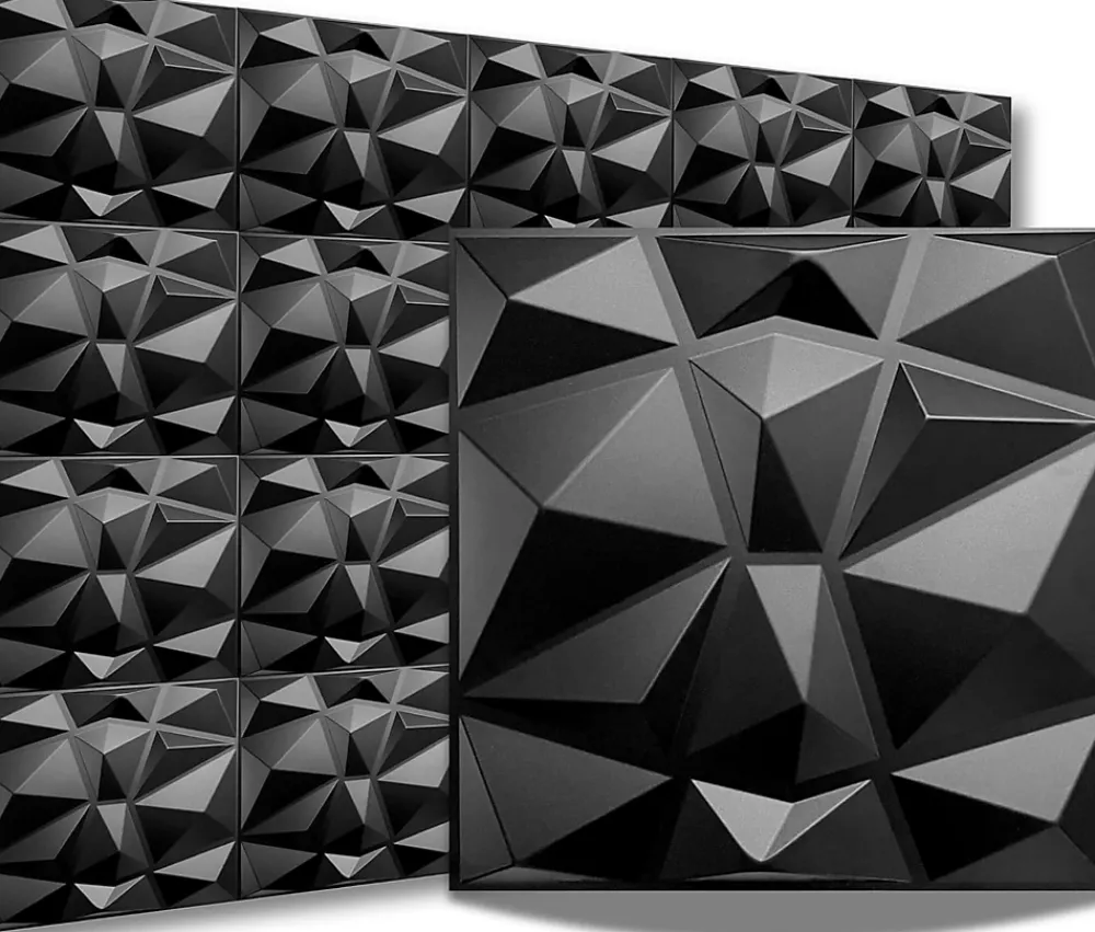 Ikhemalarka 3D PVC panneaux muraux decor gaming chambre mur plafond effet 3D diamant noir plaques PVC decoration 0.25m²- Panneau Mural Décoratif