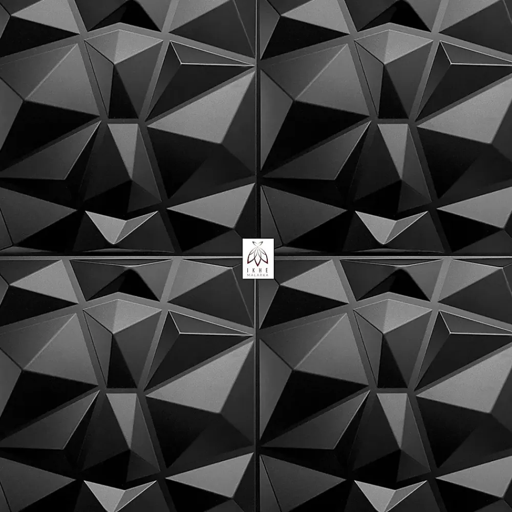 Ikhemalarka 3D PVC panneaux muraux decor gaming chambre mur plafond effet 3D diamant noir plaques PVC decoration 0.25m²- Panneau Mural Décoratif