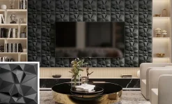 Ikhemalarka Panneau Mural Décoratif<3D PVC panneaux muraux decor gaming chambre mur plafond effet 3D diamant noir plaques PVC decoration 30x30cm 0.09m²