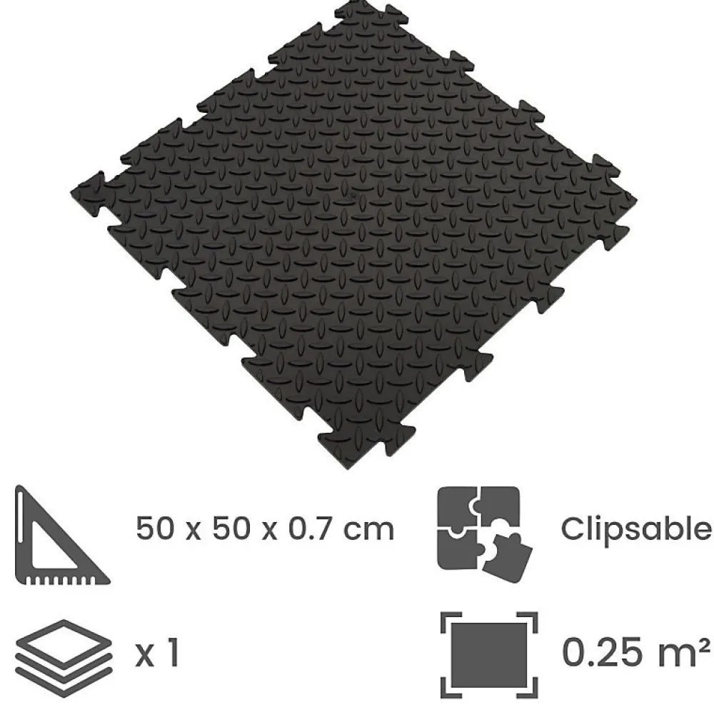 Artplast Dalle Pvc Garage<Dalle clipsable en PVC Motif "grain de riz" - Noir 50 x 50 cm