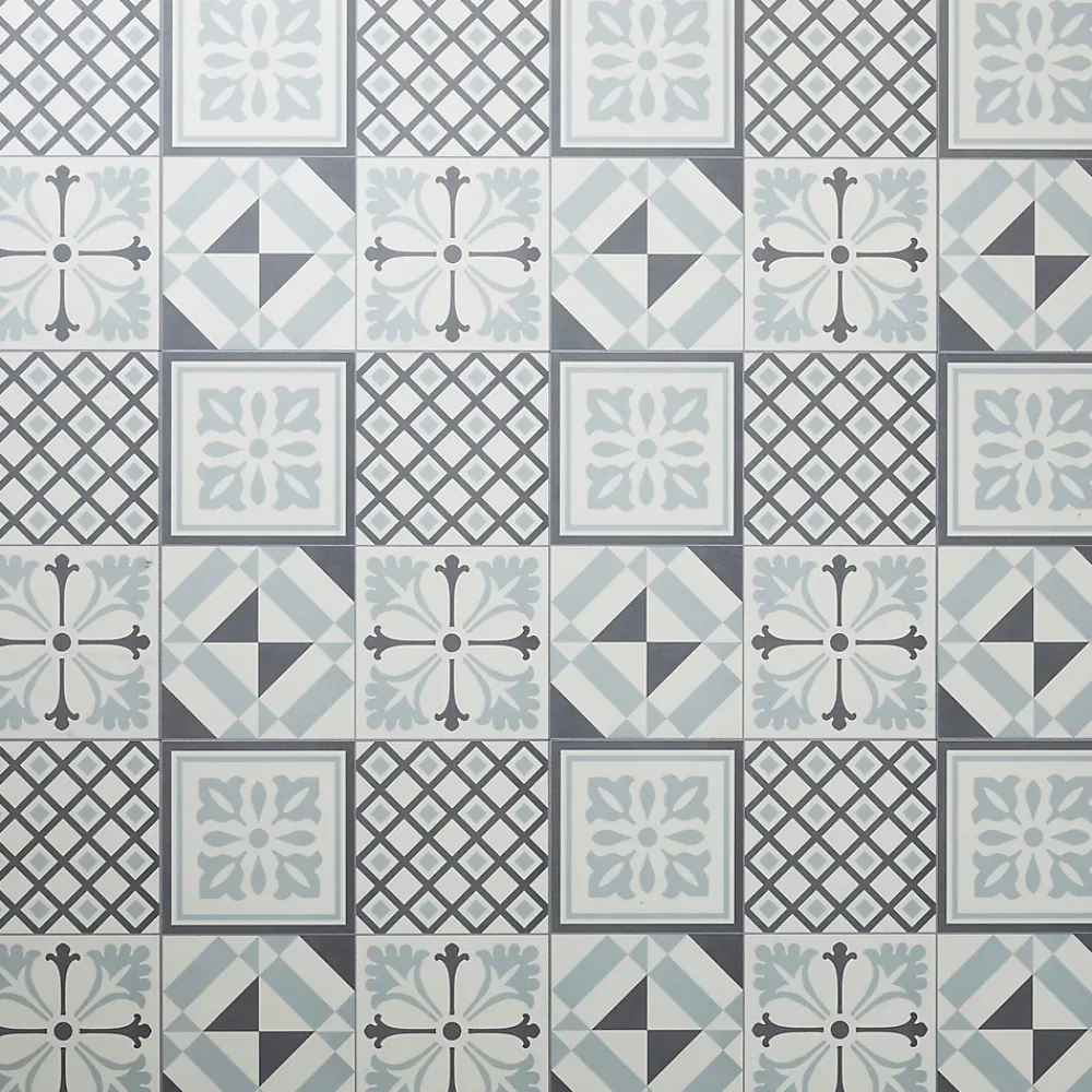 GoodHome Dalle Et Lame Pvc<Dalle PVC adhésive effet carreaux de ciment noir et blanc L.30,5 x l.30,5 cm x ép.2 mm, Poprock