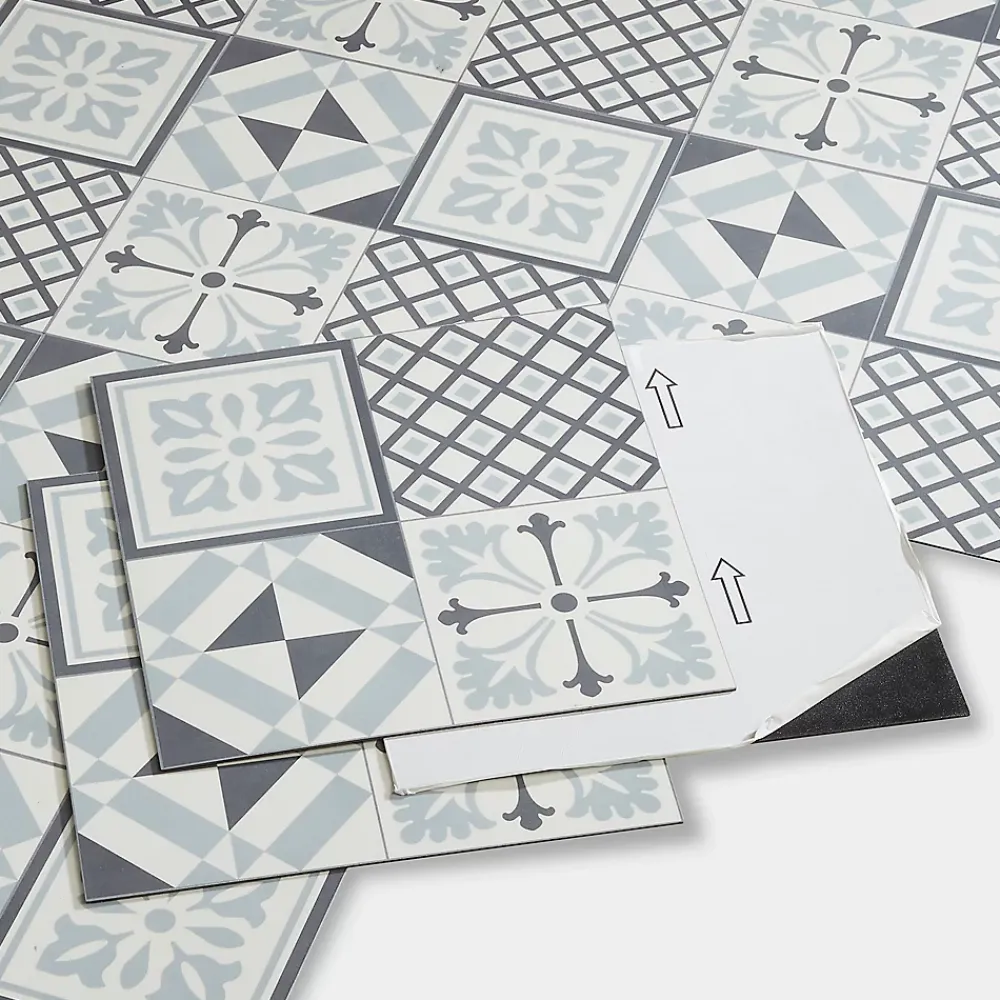 GoodHome Dalle Et Lame Pvc<Dalle PVC adhésive effet carreaux de ciment noir et blanc L.30,5 x l.30,5 cm x ép.2 mm, Poprock
