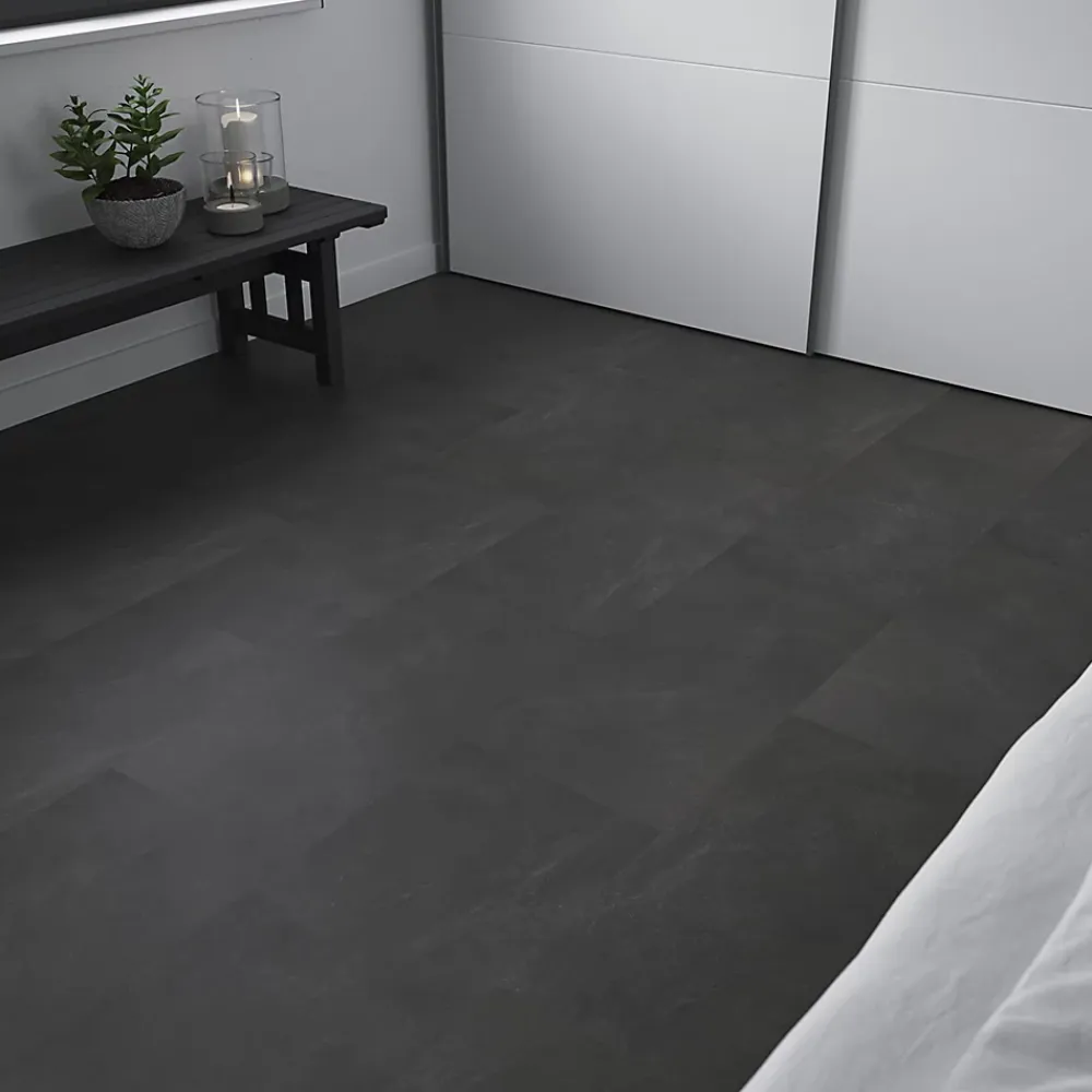 GoodHome Dalle Et Lame Pvc<Dalle PVC clipsable Baila décor ardoise noire L.61 x l.30,5cm