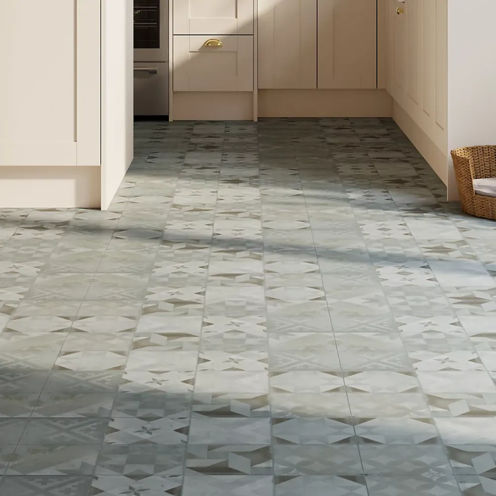 GoodHome Dalle Et Lame Pvc<Dalle PVC clipsable Mambo 63x32 cm décor carreaux ciment gris (vendue au carton)