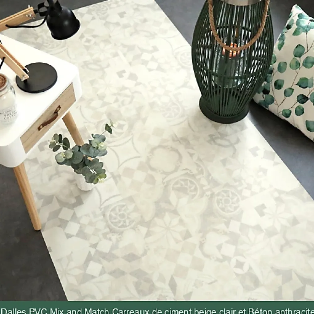 Décoweb Dalle sol PVC Clipsable Mix and Match - Click 5G - Carreaux de ciment beige clair - Paquet de 1,49 m²- Dalle Et Lame Pvc