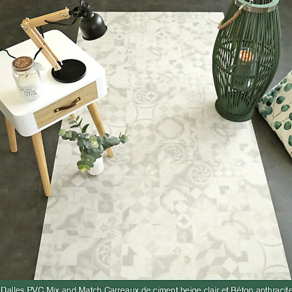 Décoweb Dalle sol PVC Clipsable Mix and Match - Click 5G - Carreaux de ciment beige clair - Paquet de 1,49 m²- Dalle Et Lame Pvc