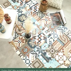 Décoweb Dalle Et Lame Pvc<Dalle sol PVC Clipsable Mix and Match - Click 5G - Carreaux de ciment patchwork terracotta - Paquet de 1,49 m²