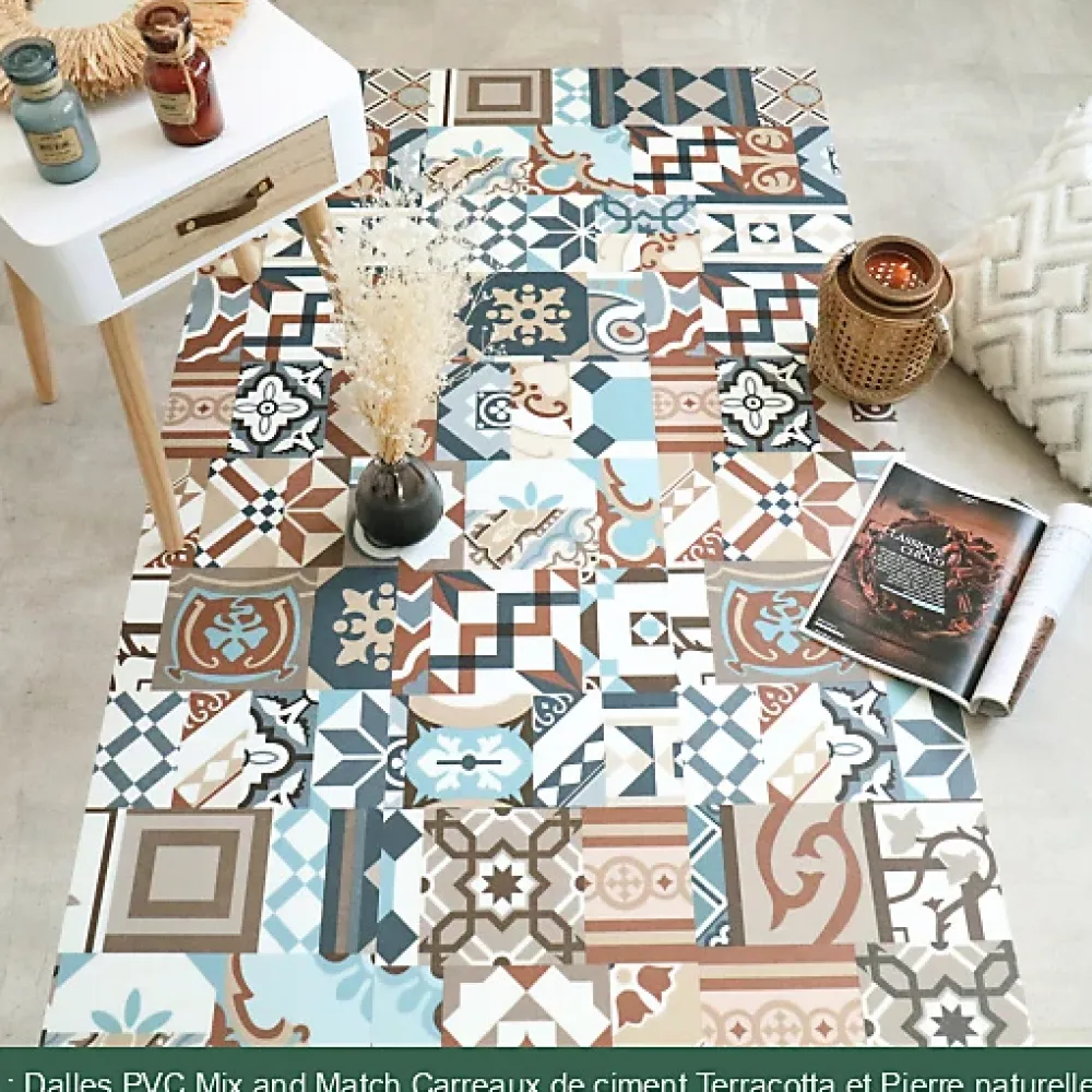 Décoweb Dalle Et Lame Pvc<Dalle sol PVC Clipsable Mix and Match - Click 5G - Carreaux de ciment patchwork terracotta - Paquet de 1,49 m²