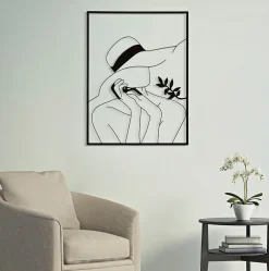 Mauro Ferretti Déco murale en métal noir pour femme avec chapeau 60x1x80 cm- Panneau Tasseau Bois