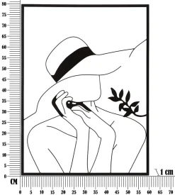 Mauro Ferretti Déco murale en métal noir pour femme avec chapeau 60x1x80 cm- Panneau Tasseau Bois