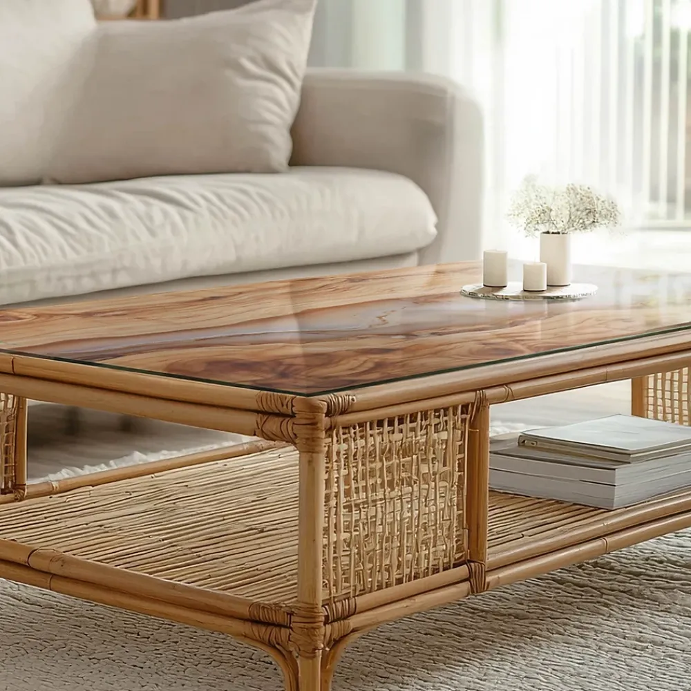 Wallfluent Plateau En Verre<Dessus de table en verre trempé 80x60 cm Bois naturel avec résine