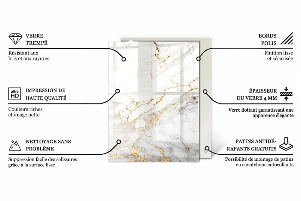 Wallfluent Dessus de table en verre trempé 80x60 cm Motif mosaïque avec ornements- Plateau En Verre