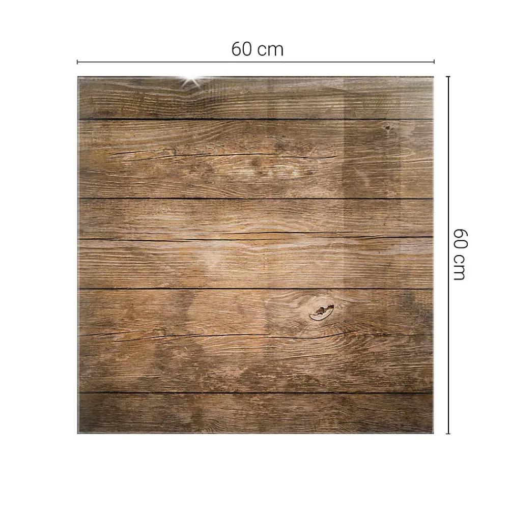 Wallfluent Dessus de table en verre trempé 60x60 cm Structure de planches en bois- Plateau En Verre